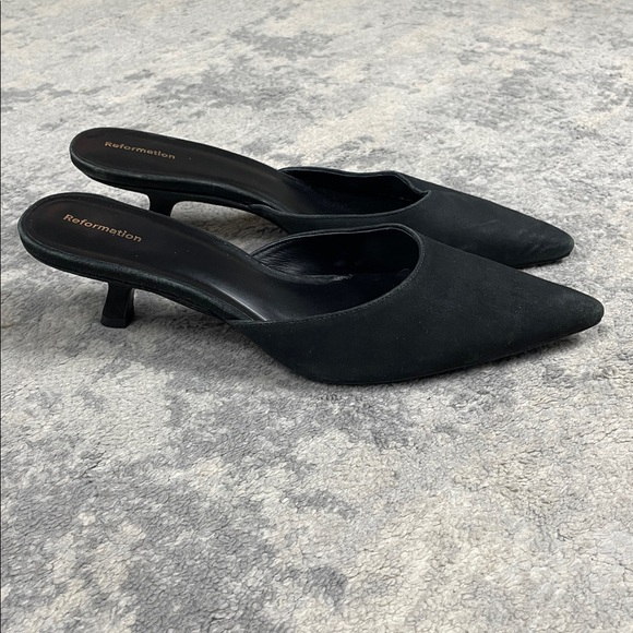 Reformation Wilda Pointed Toe Kitten Mule Slide Black Suede Sz 10 - Picture 7 of 16